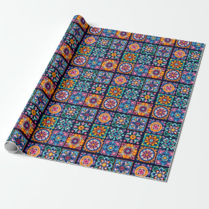 Papel De Regalo Diseño de mosaico de baldosas coloridas con flores