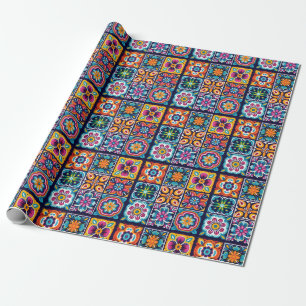 Papel De Regalo Diseño de mosaico de baldosas coloridas con flores