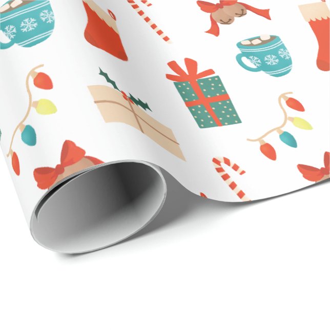 Papel De Regalo Diseño de motivos navideños de Feliz (Esquina del rollo)