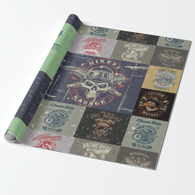 Papel De Regalo Diseño de motocicleta retro (Desenrollado)