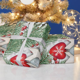 Papel De Regalo Diseño de Navidad con Bayas de Acebo y Piñas