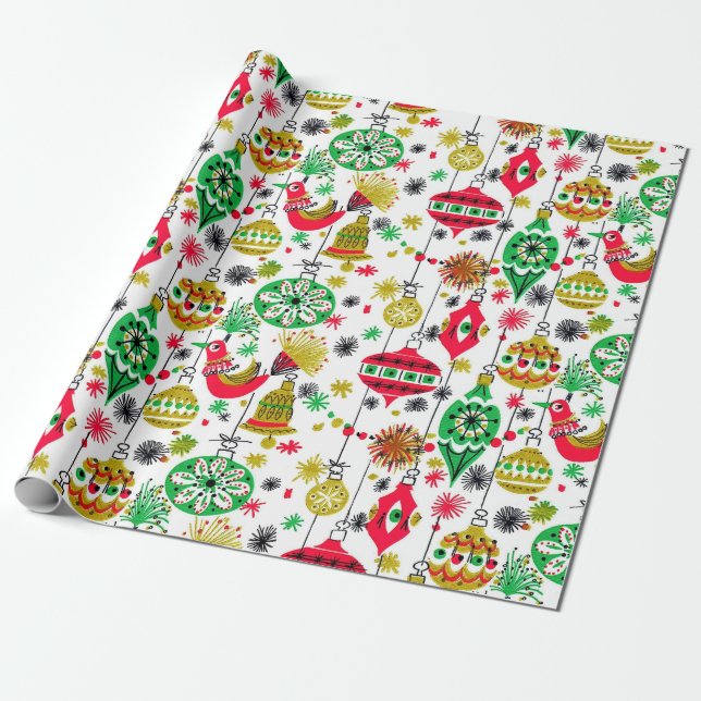 Papel De Regalo Diseño de ornamentos de Navidad retro 50 (Desenrollado)