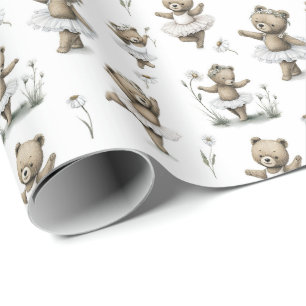 Papel De Regalo Diseño de oso bailarina de acuarela linda   Bailar