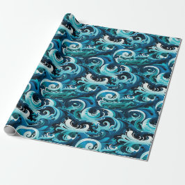 Papel De Regalo Diseño de palos oceánicos de tótem y olas de pluma