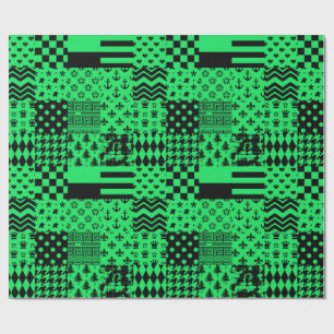 Papel De Regalo Diseño de parches mixtos verde y negro