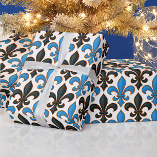 Papel De Regalo Diseño de patrón barroco flor de lis negro azul