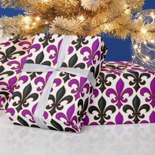 Papel De Regalo Diseño de patrón barroco flor de lis negro púrpura