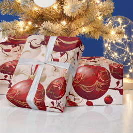 Papel De Regalo Diseño de patrón de adornos navideños rojos