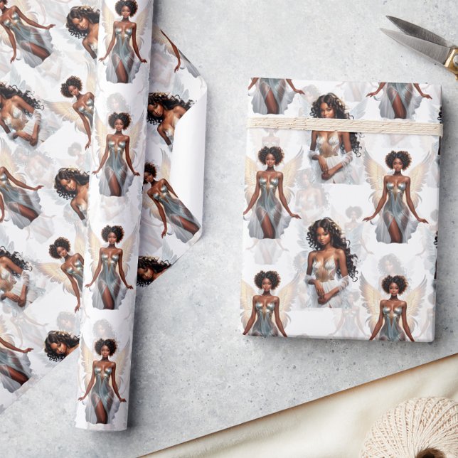 Papel De Regalo Diseño de patrón de ángeles de niña negra hermosa  (Subido por el creador)
