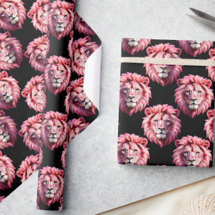 Papel De Regalo Diseño de patrón de animal con cabeza de león rosa