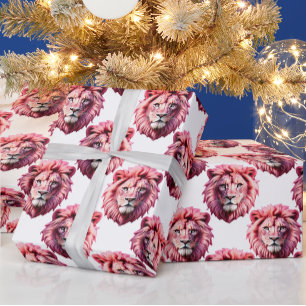 Papel De Regalo Diseño de patrón de animal con cabeza de león rosa