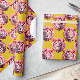 Papel De Regalo Diseño de patrón de animal de cabeza de león rosa 