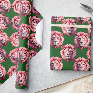 Papel De Regalo Diseño de patrón de animal de cabeza de león rosa