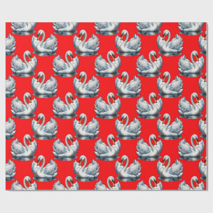 Papel De Regalo Diseño de patrón de aves cisne en rojo