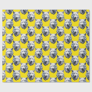 Papel De Regalo Diseño de patrón de cabeza de lobo blanco amarillo
