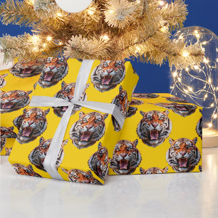 Papel De Regalo Diseño de patrón de cabeza de tigre amarillo