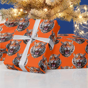 Papel De Regalo Diseño de patrón de cabeza de tigre naranja