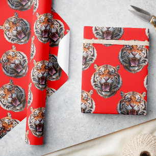 Papel De Regalo Diseño de patrón de cabeza de tigre rojo