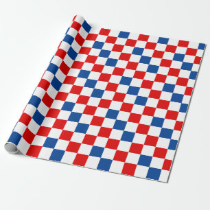 Papel De Regalo Diseño de Patrón de Cuadros Rojo Blanco Azul