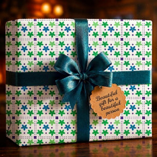 Papel De Regalo Diseño de Patrón de Enrejado Floral Verde Azul