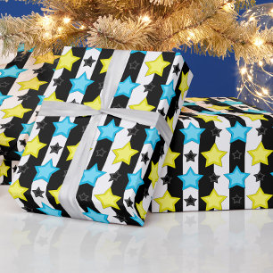 Papel De Regalo Diseño de patrón de estrellas azules rayadas amari