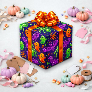 Papel De Regalo Diseño de patrón de fantasma de Halloween neón jug