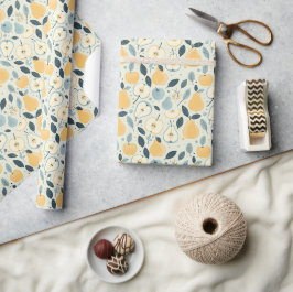 Papel De Regalo Diseño de patrón de frutas y hojas de pera amarill