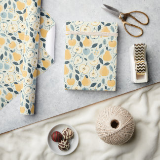Papel De Regalo Diseño de patrón de frutas y hojas de pera amarill