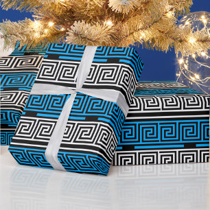 Papel De Regalo Diseño de patrón de llave griega azul negro blanco