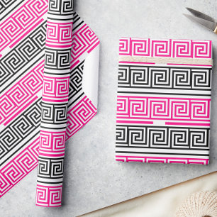 Papel De Regalo Diseño de patrón de llave griega en negro, rosa y 