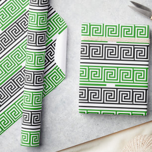 Papel De Regalo Diseño de patrón de llave griega en verde negro bl