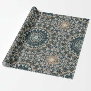 Papel De Regalo Diseño de Patrón de Mandala Turquesa y Beige
