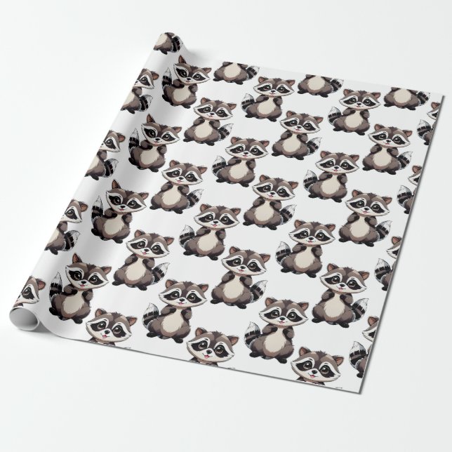 Papel De Regalo Diseño de patrón de mapache blanco (Desenrollado)