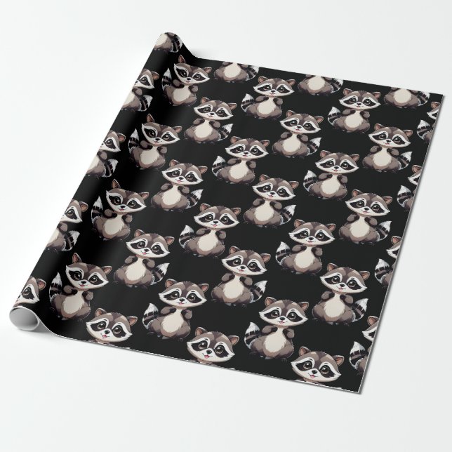 Papel De Regalo Diseño de patrón de mapache negro  (Desenrollado)