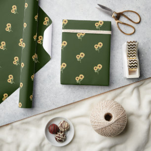 Papel De Regalo Diseño de patrón floral de girasol verde Minimalis