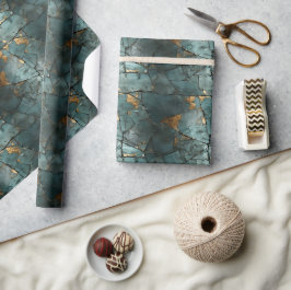 Papel De Regalo Diseño de patrón patino alterado de hoja verde azu