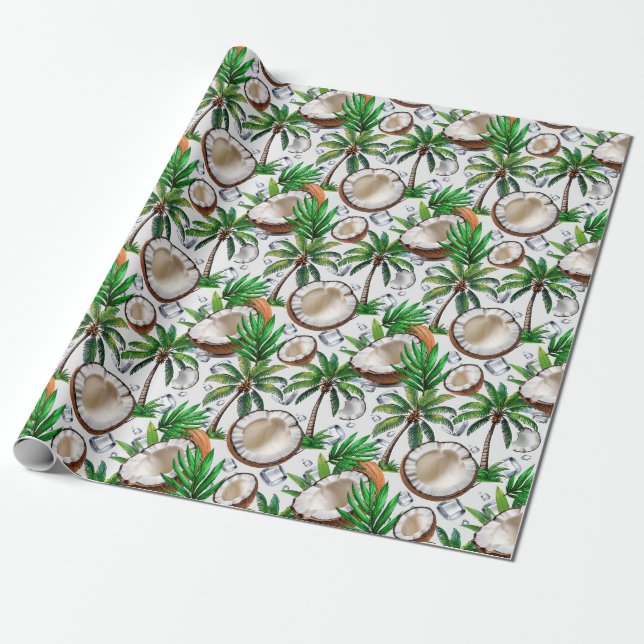 Papel De Regalo Diseño de patrón tropical de palmeras de coco (Desenrollado)