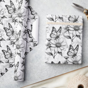 Papel De Regalo Diseño de patrones de flor de mariposa minimalista