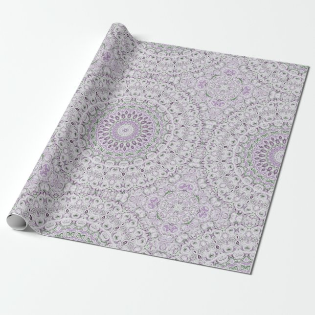 Papel De Regalo Diseño de patrones de lavanda y manala verde (Desenrollado)