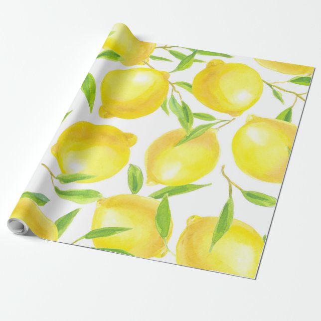 Papel De Regalo Diseño de patrones de lémones y hojas (Desenrollado)