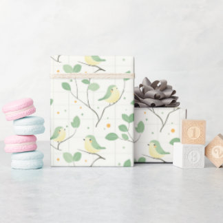Papel De Regalo Diseño de patrones de ramas blandas de pájaro verd