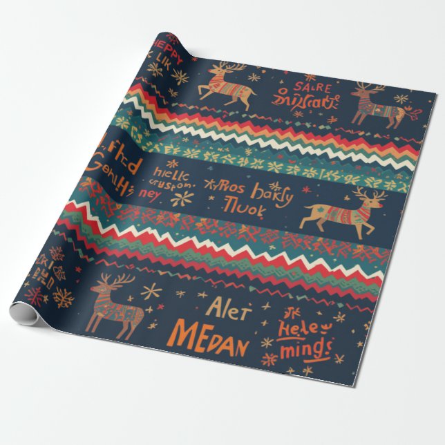 Papel De Regalo Diseño de patrones de saludos de Navidad (Desenrollado)