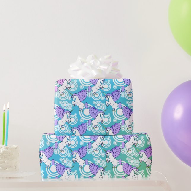 Papel De Regalo Diseño de patrones de unicornio rosa y blanco (Regalos de fiesta)