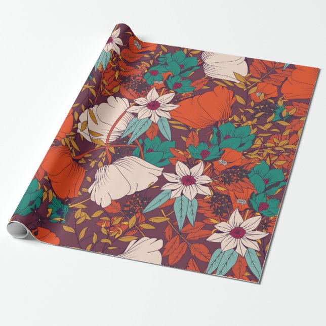 Papel De Regalo Diseño de patrones impecable con flores dibujadas  (Desenrollado)