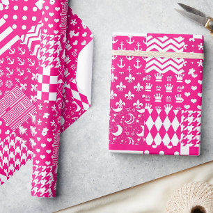 Papel De Regalo Diseño de patrones mixtos de color blanco rosado