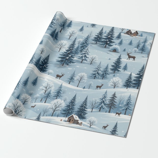 Papel De Regalo Diseño de patrones navidades blanco y azul (Desenrollado)