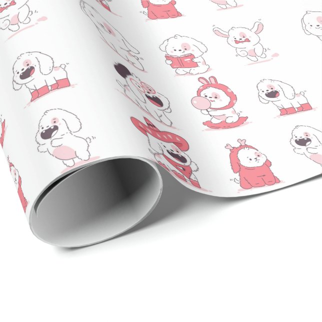 Papel De Regalo diseño de perro kawaii lindo (Esquina del rollo)