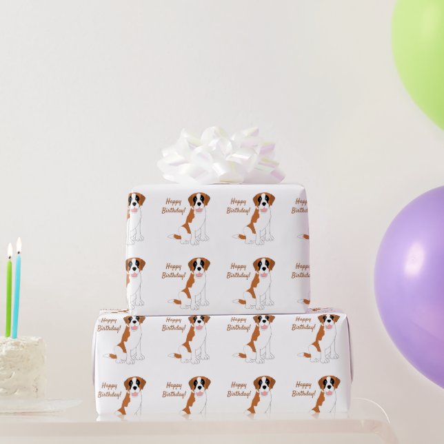 Papel De Regalo Diseño de perro San Bernardo Cumpleaños (Regalos de fiesta)