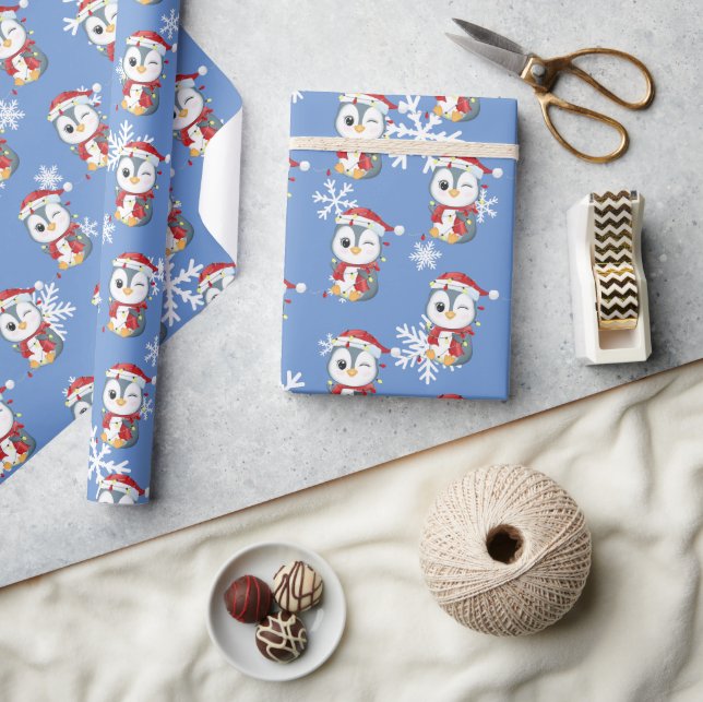 Papel De Regalo Diseño de "Pingouin" Navidades Cute (Artesanía)
