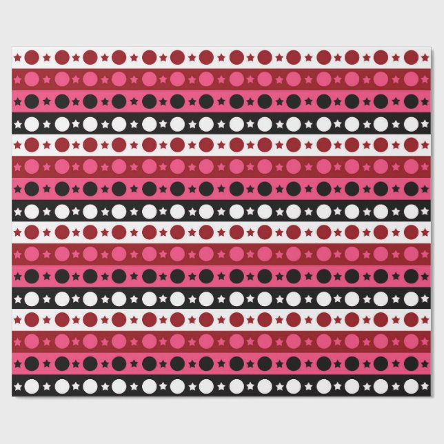 Papel De Regalo Diseño de rayas de círculo blanco rosado (Superficie plana)